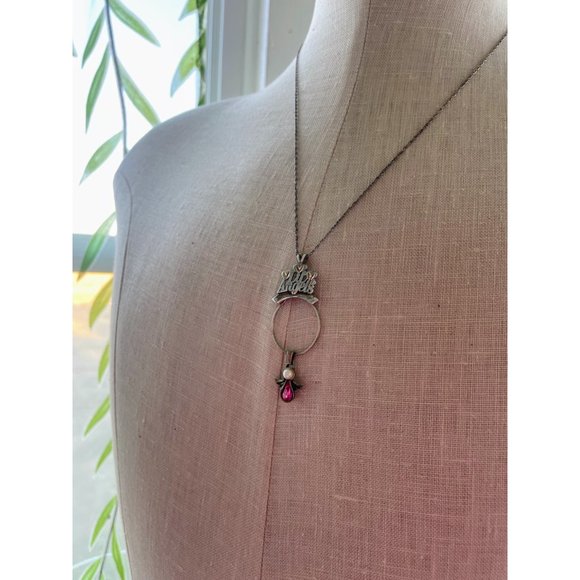 Vintage Lil Angels 925 silver Charm Holder Pendant Chain Pink charm - Picture 7 of 16